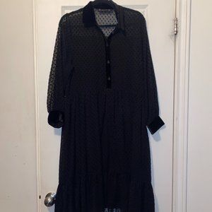 Sheer Polkadot Babydoll Dress with Velvet Embellishment